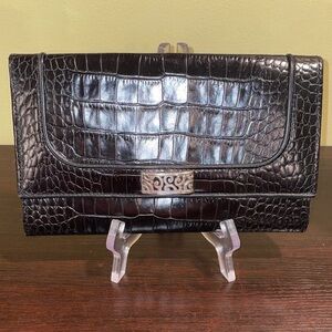 Brighton Black Leather Crocodile Embossed Crossbody or Clutch